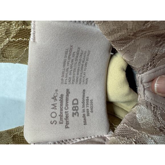 Soma Embraceable Perfect Coverage Bra Set – 38D Nude & Blush Lace T-Shirt Bras - Picture 8 of 11